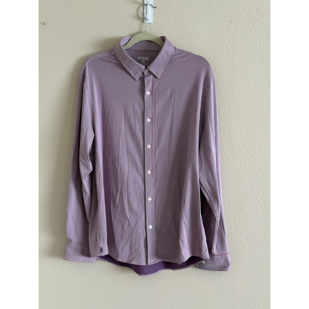 Rhone Commuter Slim Fit Button Down Shirt Red Navy Micro Stripe XL Fine Italian